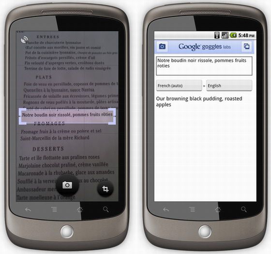 Google Goggles 1.1 dla Androida z możliwością tłumaczenia tekstu
