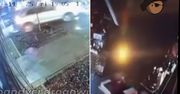 Nagrania z dwóch kamer. Moment wjechania w sklep z winami