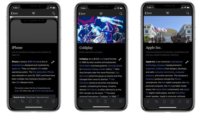 Wikipedia w czarnej odsłonie na iPhonie X