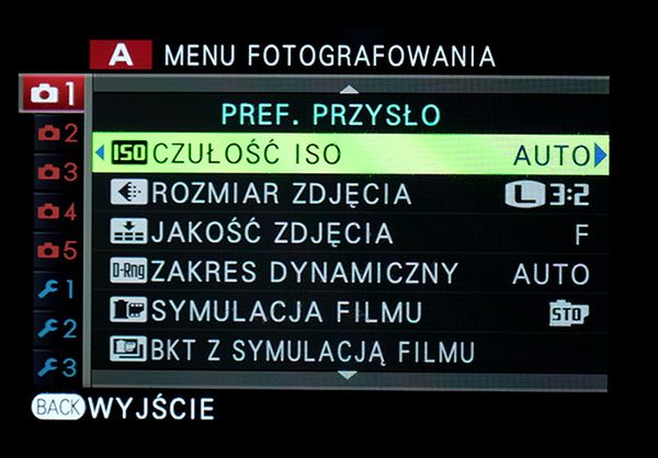 Fujifilm X-A2 - menu