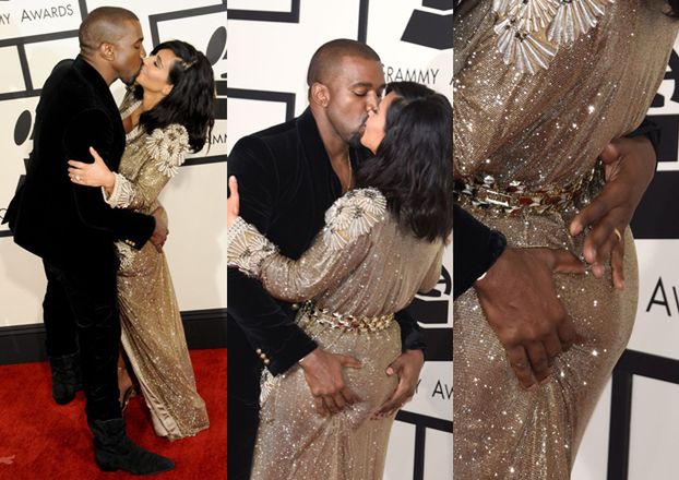 Kanye PIEŚCI POŚLADKI Kim na gali Grammy... (ZDJĘCIA)