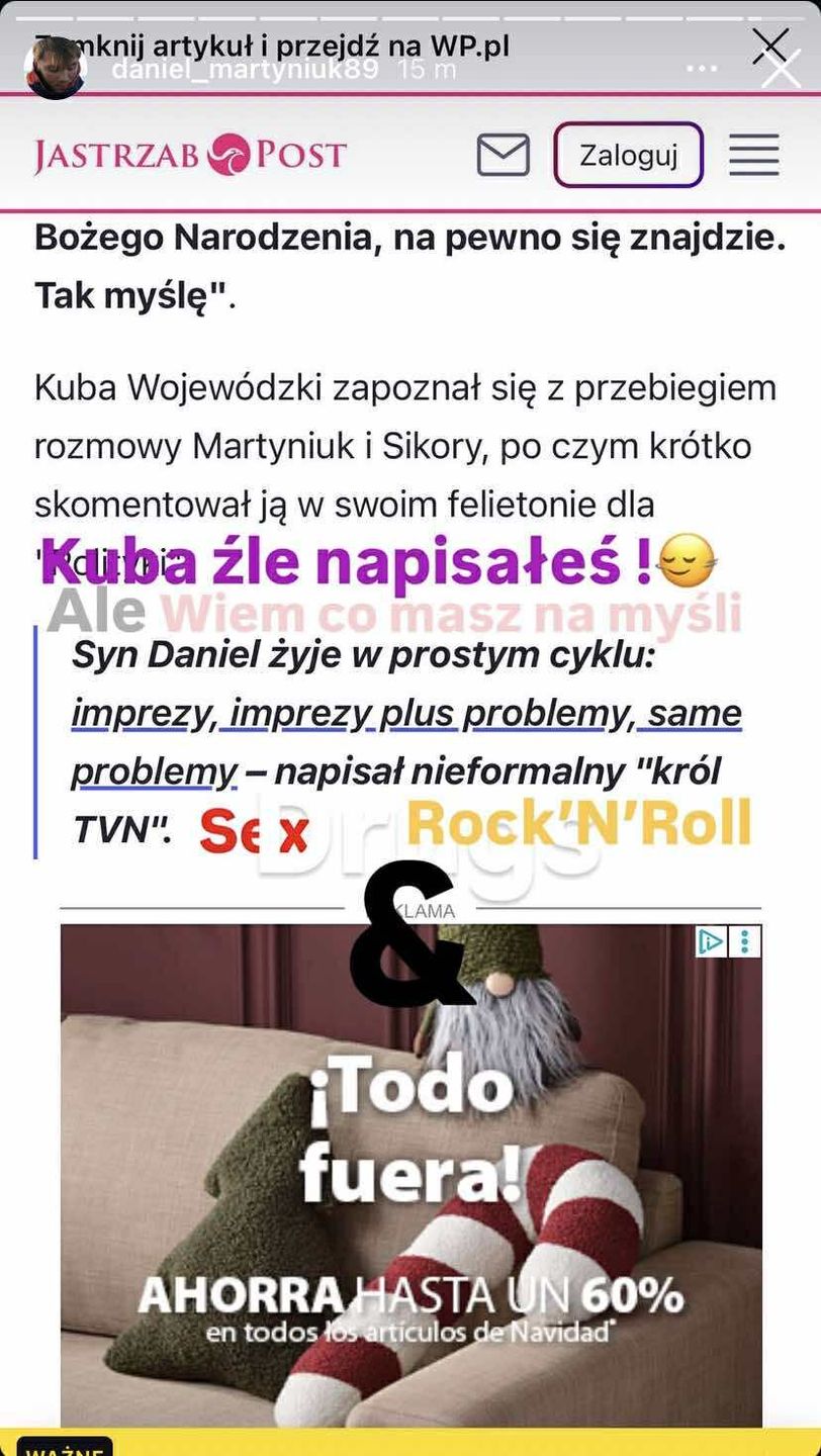 Daniel Martyniuk komentuje słowa Kuby Wojewódzkiego