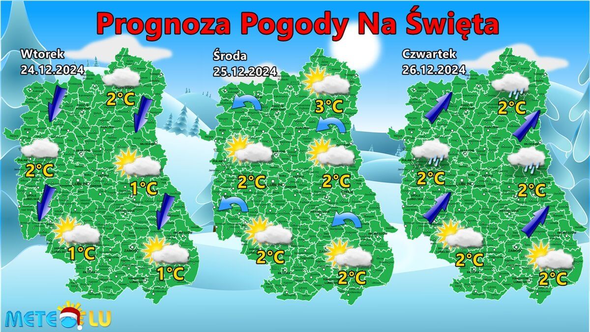 Prognoza pogody na Święta Bożego Narodzenia w województwie lubelskim: 24-26 grudnia 2024
