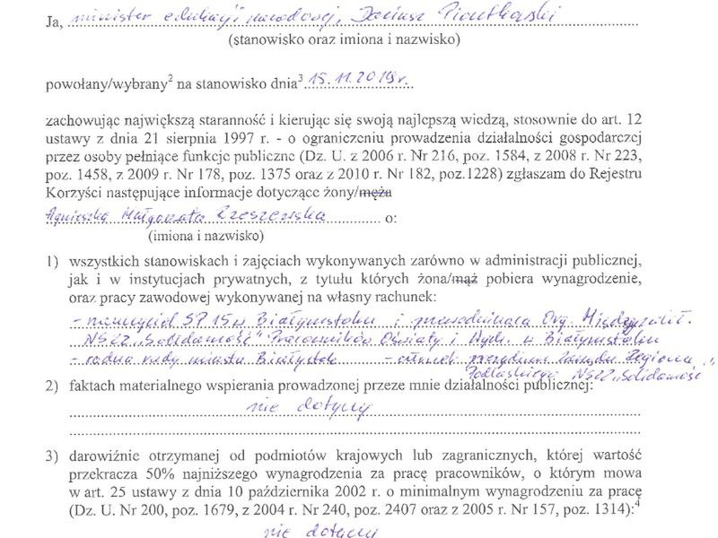 Rejestr Korzyści Majątkowych Ministra Edukacji Narodowej