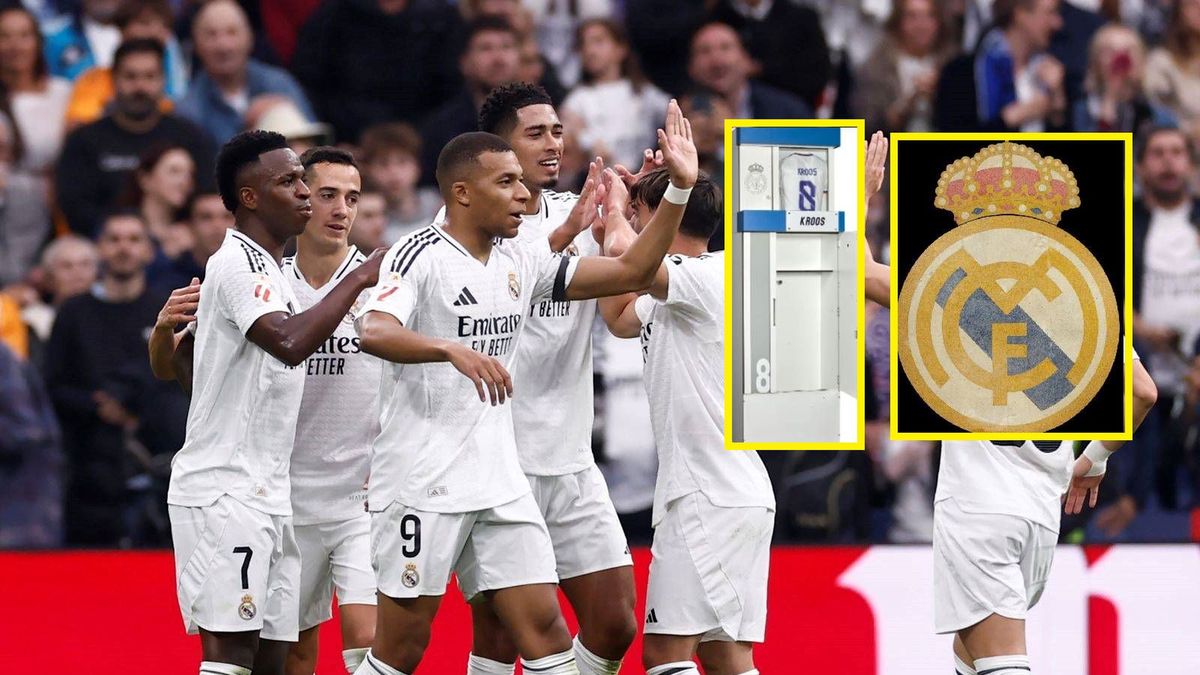 Getty Images / Helios de la Rubia/Real Madrid via Getty Images / Na dużym zdjęciu piłkarze Realu Madryt, na małym sprzedawane pamiątki