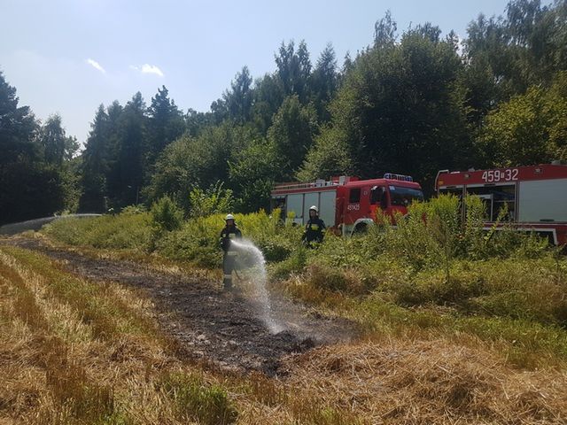Pożar słomy po kombajnie w miejscowości Okół