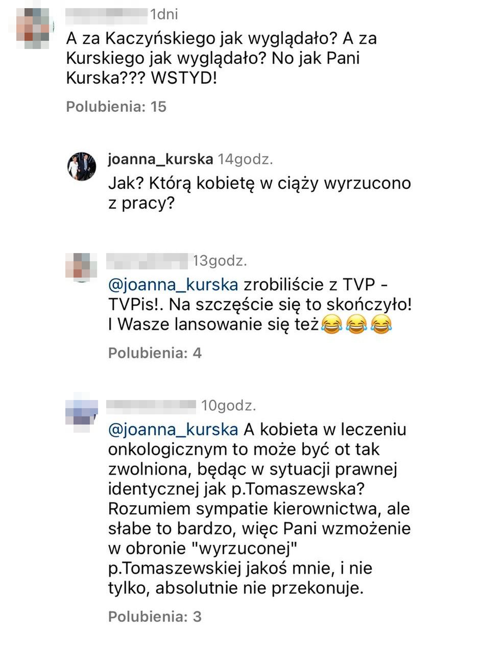Komentarze pod postem Joanny Kurskiej
