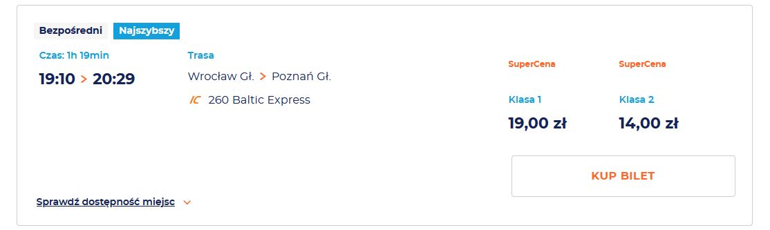 Bilet na pociąg Wrocław-Poznań 10 grudnia
