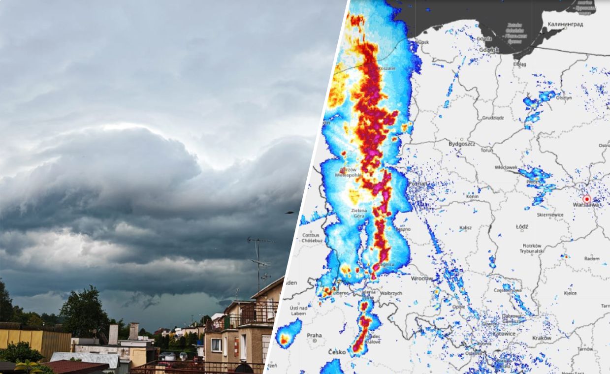 Burzowy front na Pomorzu Zachodnim. Połamane drzewa, zalane ulice