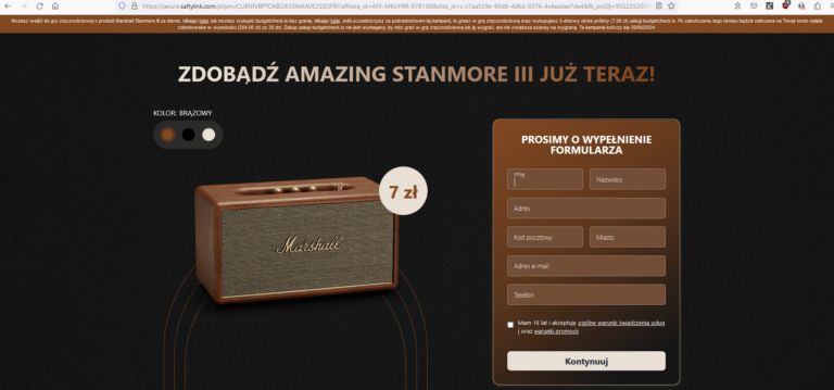 Fałszywa oferta głośnika Bluetooth