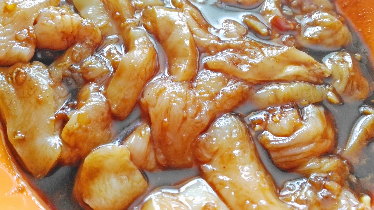 Chicken marinated in soy sauce and pineapple juice