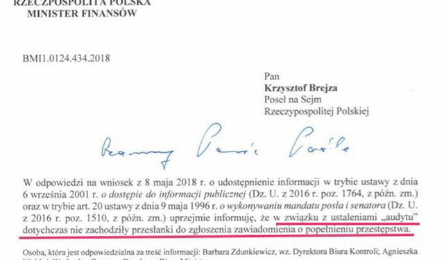 Odpowiedź resortu na zapytanie Krzysztofa Brejzy