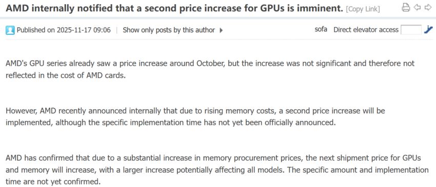Fragment wewnętrznej wiadomości AMD
