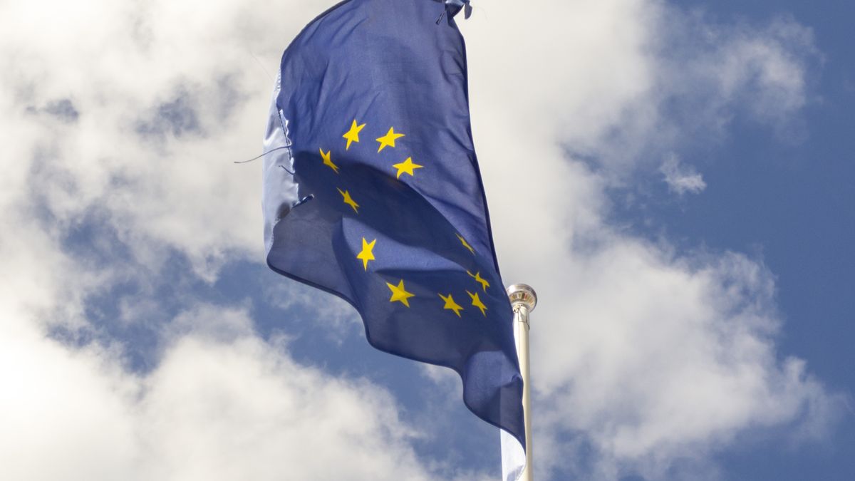 A European Union flag is seen in Lisbon, Portugal, on September 27, 2024. Data from the BdP indicate that revenue from tourism, which is reflected in spending by foreign tourists in Portugal, increases by 282.65 million euros compared to the 3,092.00 million euros recorded in July 2023. (Photo by Luis Boza/NurPhoto via Getty Images)