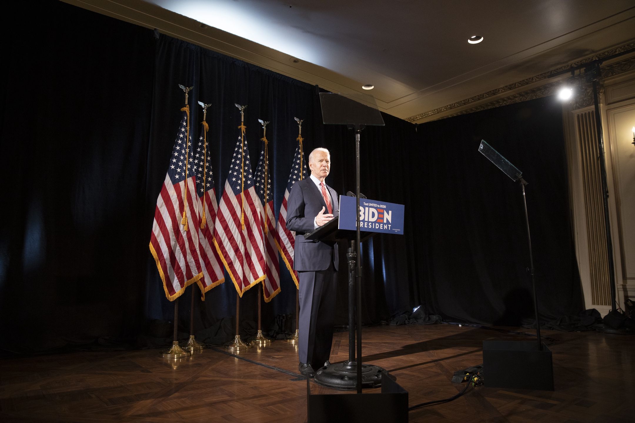 Former Vice President Joe Biden, 2020 Democratic presidential candidate, speaks during a news conference in Wilmington, Delaware, U.S., on Thursday, March 12, 2020. Biden sought to deliver an antidote to President Donald Trump's response to the coronavirus outbreak on Thursday, unveiling a new plan that shows how he would fight the spread of the virus and urging the administration to use it. Photographer: Ryan Collerd/Bloomberg via Getty Images
