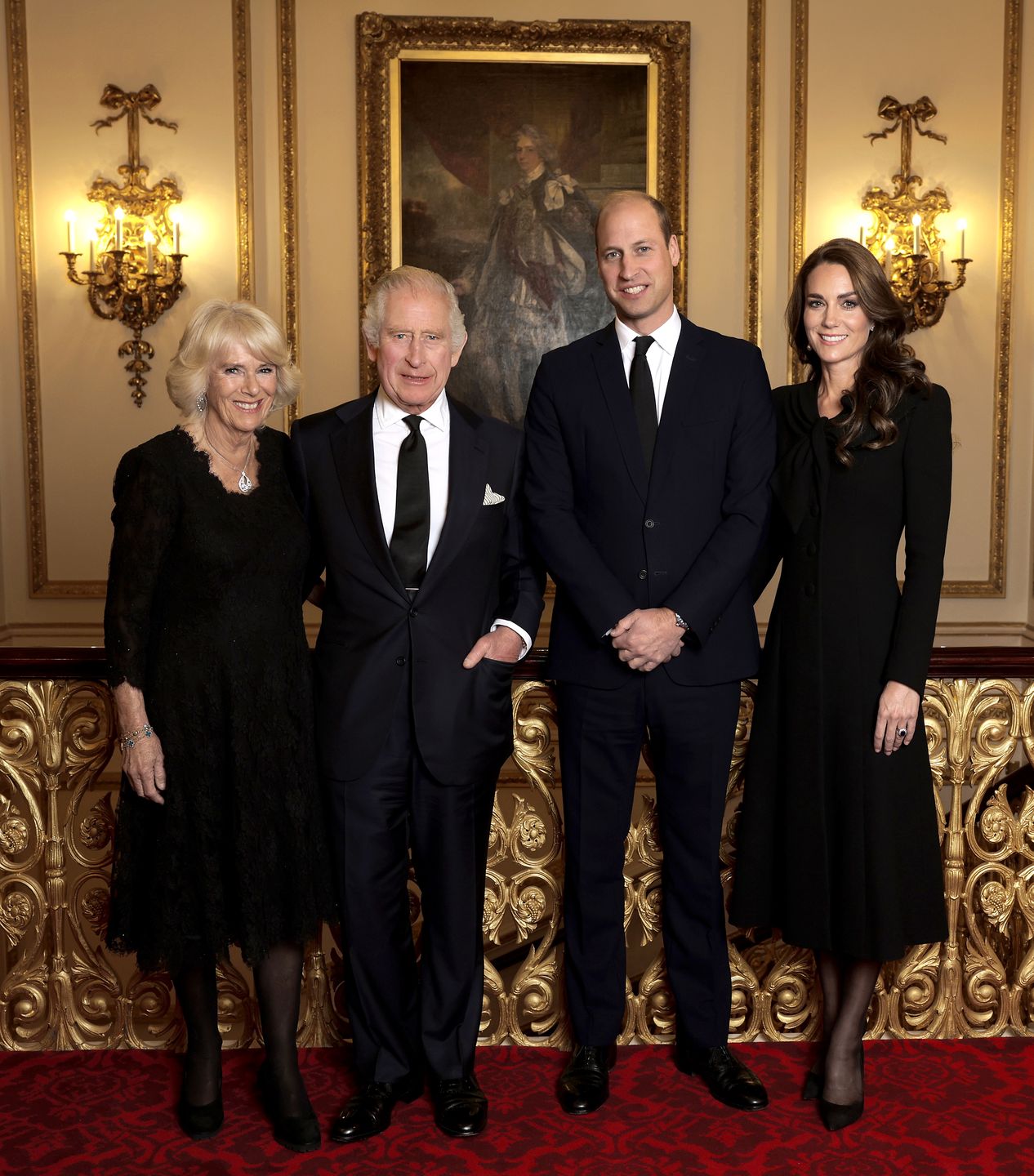 Król Karol III, królowa małżonka Camilla, księżna Kate i książę William
