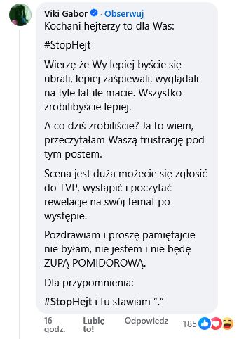 Viki Gabor reaguje na krytykę