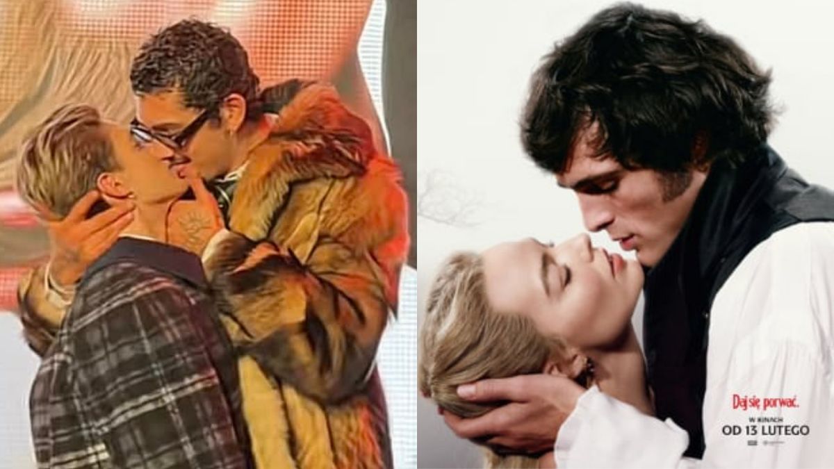 Kuba Szmajkowski całuje się z chłopakiem na premierze filmu