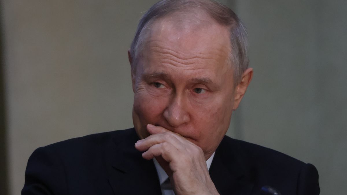 MOSCOW, RUSSIA - MARCH 15: (RUSSIA OUT) Russian President Vladimir Putin is seen during his annual meeting with prosecutors on March 15, 2023, in Moscow, Russia. Putin instructed the Prosecutor General's Office to actively protect the rights of participants of the so called Special Military Operation in Ukraine. (Photo by Contributor/Getty Images)