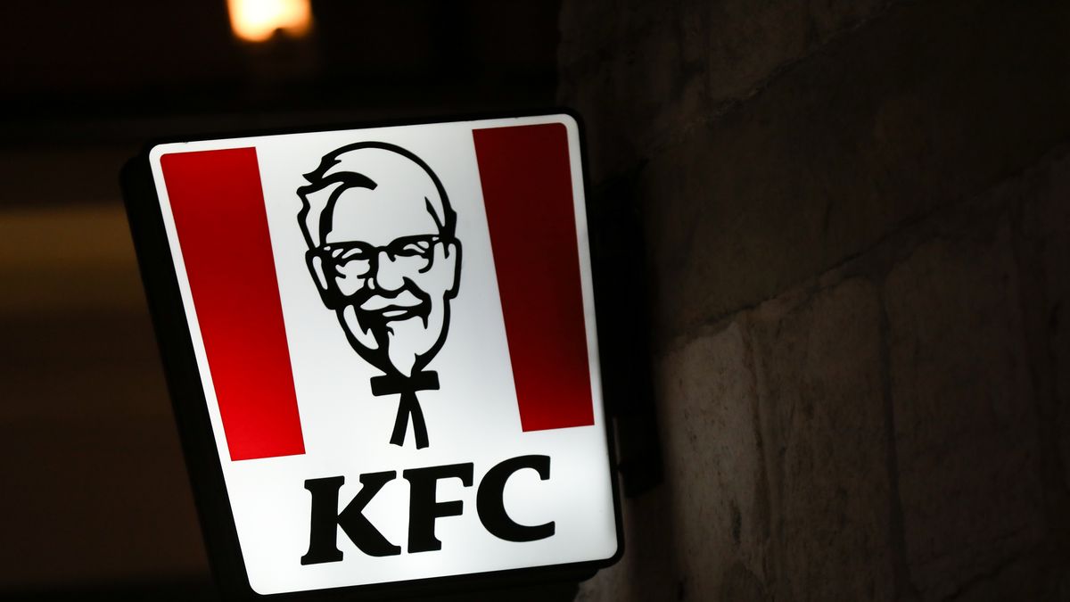 The KFC logo is seen on the street in Krakow, Poland, on January 4, 2026. (Photo by Klaudia Radecka/NurPhoto via Getty Images)