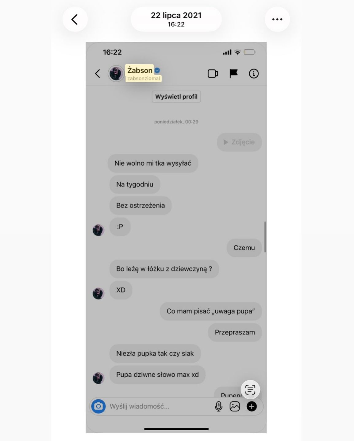 Screeny rozmów Fagaty z Żabsonem