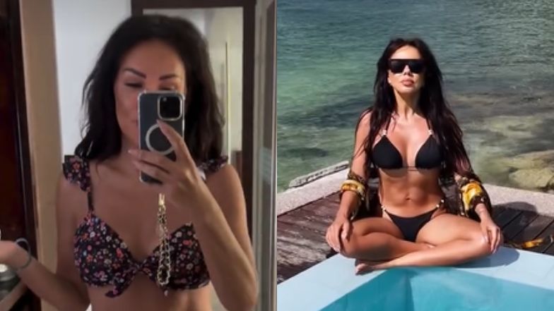 Sylwia Bomba w bikini medytuje nad basem
