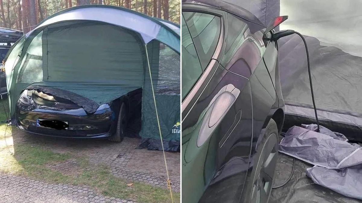 Tesla "schowana" w namiocie