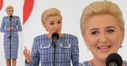 Agata Kornhauser-Duda w garsonce w kratę przestrzega przed zawałami: "Serce mamy tylko jedno, dbajmy o nie"
