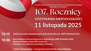 Zawiercie: 107. Rocznica Odzyskania Niepodległości. Prezydent miasta zaprasza