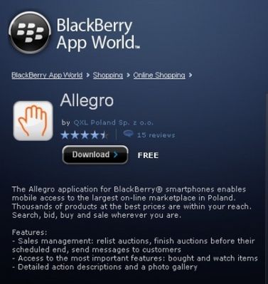Nowe, darmowe aplikacje w BlackBerry App World - Allegro, Onet.pl i Biznes