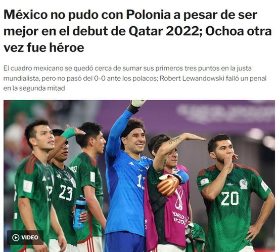 "Meksyk nie pokonał Polski choć był lepszym zespołem. Ochoa znów bohaterem" (źródło: Infobae.com)