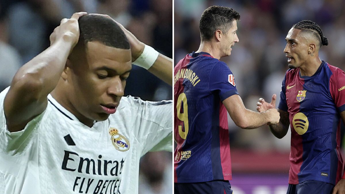 PAP/EPA / KIKO HUESCA/Rico Brouwer/Soccrates/Getty Images / Na zdjęciu: Kylian Mbappe, Robert Lewandowski i Raphinha