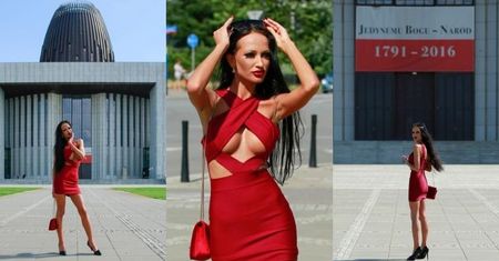 Uduchowiona Małgorzata Godlewska maszeruje do Świątyni Opatrzności Bożej w kusej sukience (ZDJĘCIA)