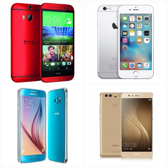 HTC One (M8), iPhone 7, Galaxy S6 und Huawei P9
