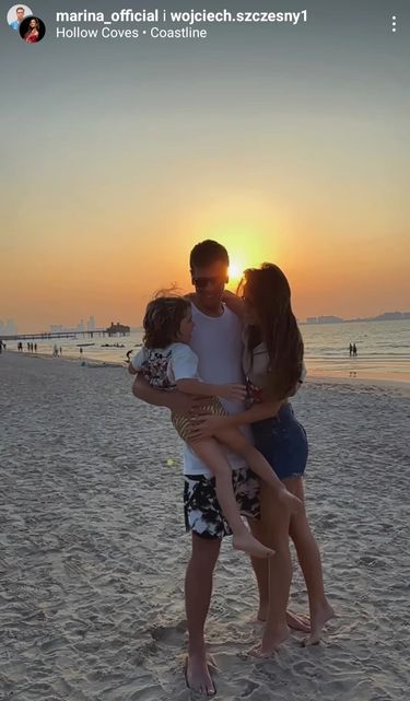 Marina, Liam i Wojtek Szczęsny na plaży