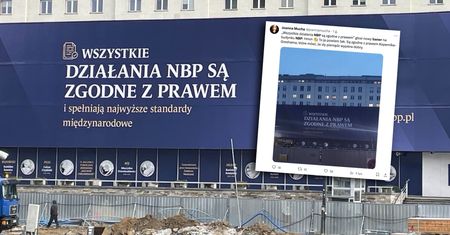 Nowy baner na siedzibie NBP. Są pierwsze komentarze