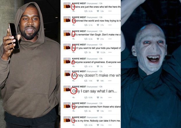 Kanye West zaszyfrował na Twitterze wiadomość... "Jestem Lordem Voldemortem"?!