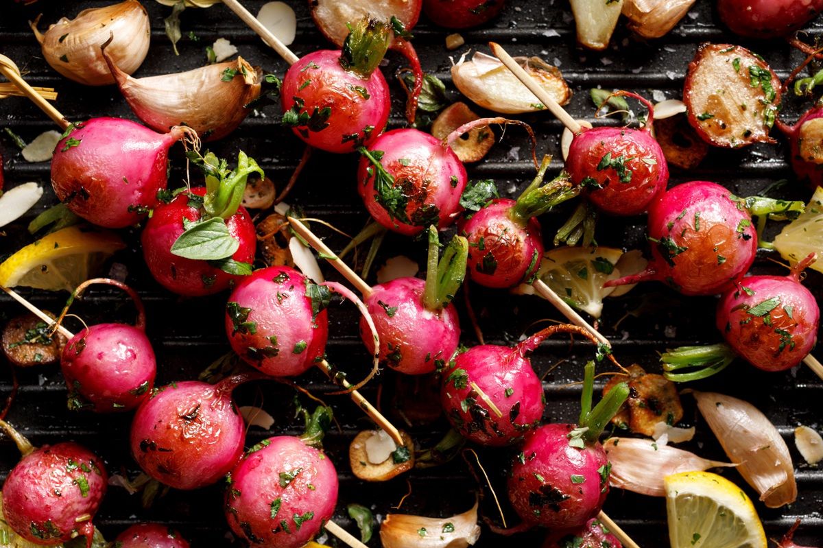 Grilled radish skewers