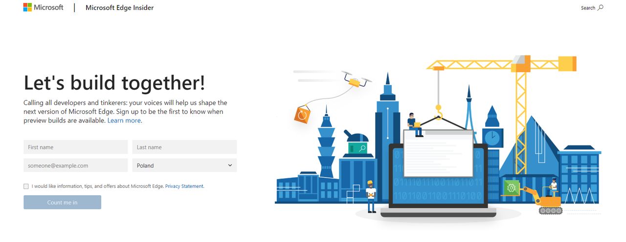 Microsoft zbiera zapisy do programu Edge Insider.