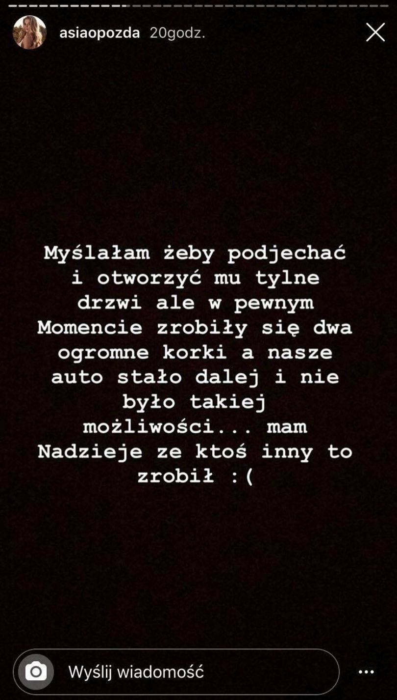 Joanna Opozda świadkiem porzucenia psa na ruchliwej ulicy