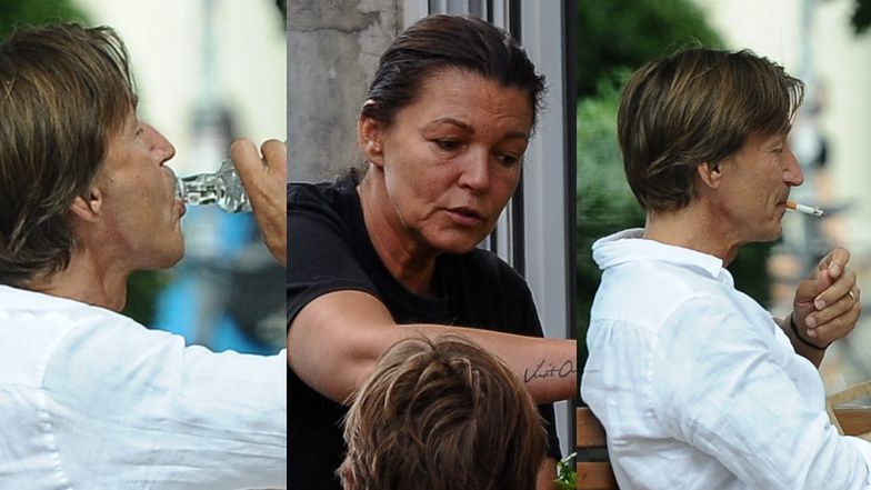 Ilona Felicjańska i Paul Montana piją piwo na balkonie