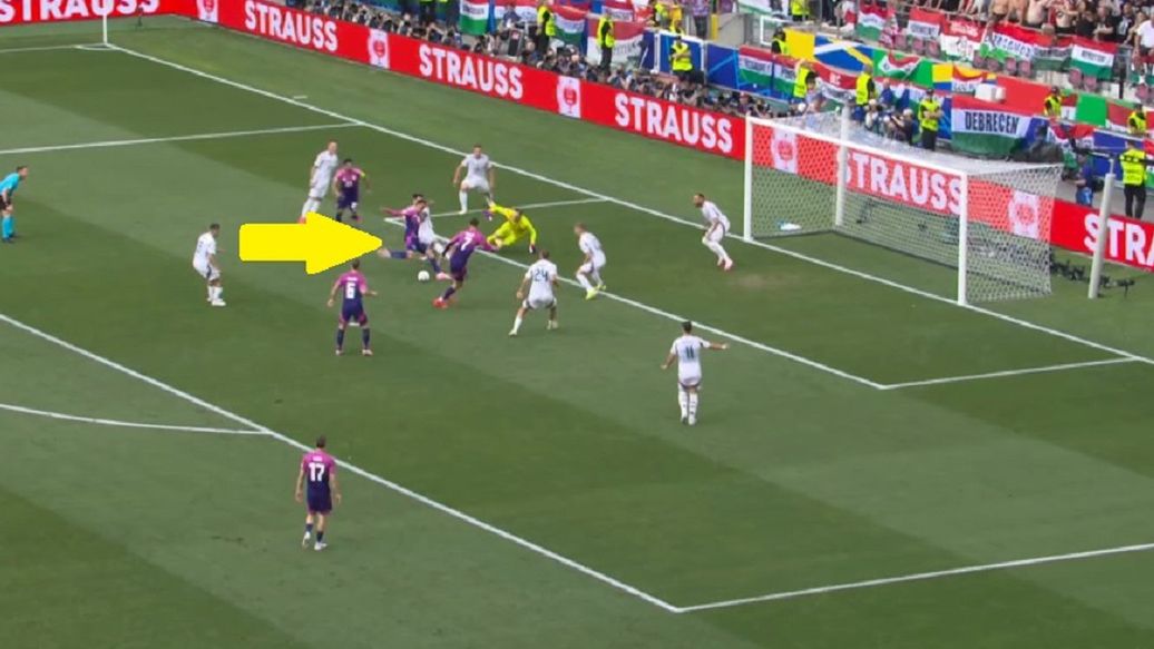 Twitter / Screen / TVP Sport / Na zdjęciu: Jamal Musiala strzelił pierwszego gola w meczu Niemcy - Węgry