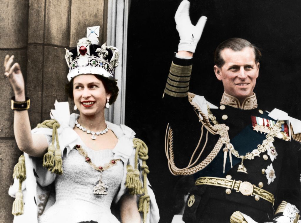 Queen Elizabeth II with her husband right after the coronation