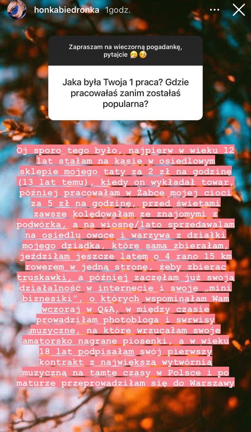 Honorata Skarbek o pierwszej pracy