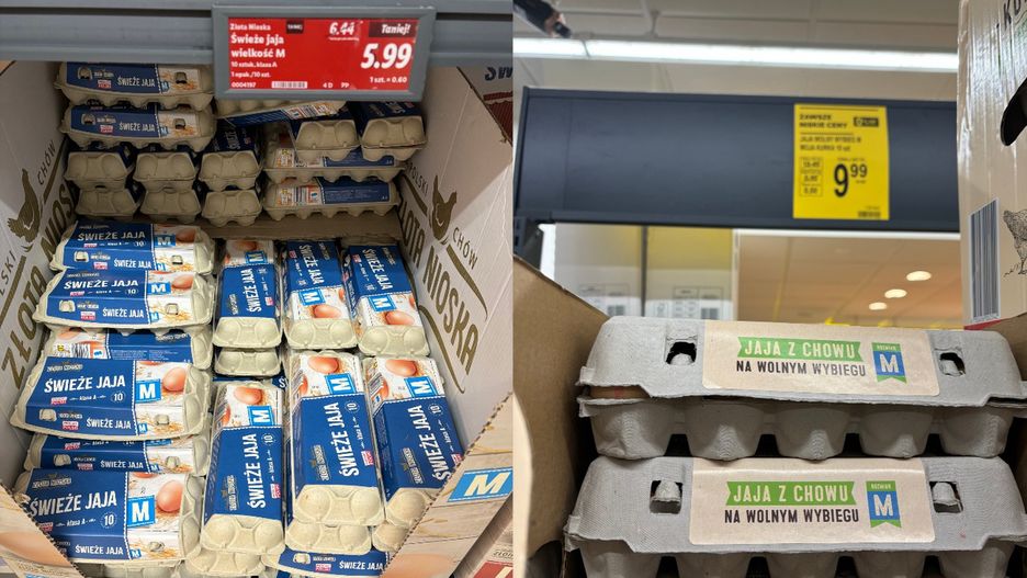 Podwyżki cen jaj w Lidlu (po lewej) i Biedronce (po prawej)
