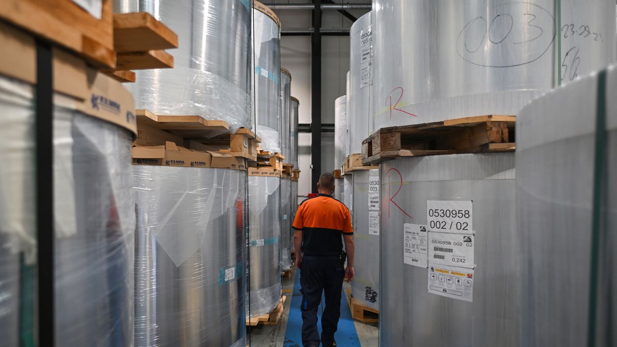 Rolls of aluminium sheet used for beverage can production in storage at the Ball Packaging Europe Ltd. manufacturing plant in Belgrade, Serbia, on Tuesday, Sept. 24, 2024. The trajectory of Fed easing is important for metals, which have wavered in recent months on uncertainty over the state of the US economy and concerns over softness in global factory activity. Photographer: Oliver Bunic/Bloomberg via Getty Images