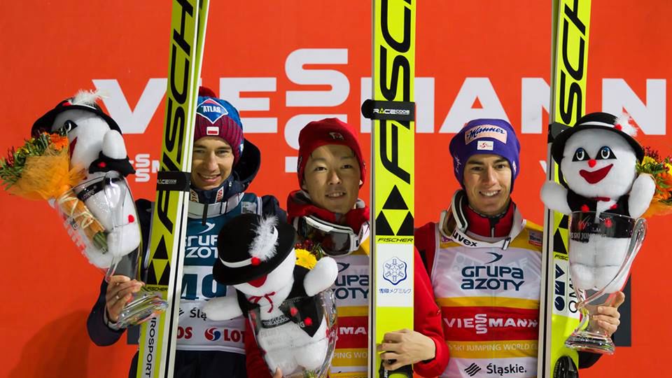 Na zdjęciu od lewej Kamil Stoch, Junshiro Kobayashi, Stefan Kraft