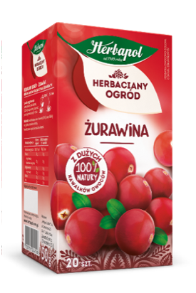 Herbaciany Ogród o smaku Żurawiny Zawartość opakowania: 50 g.  20 saszetek x 2,5 g
