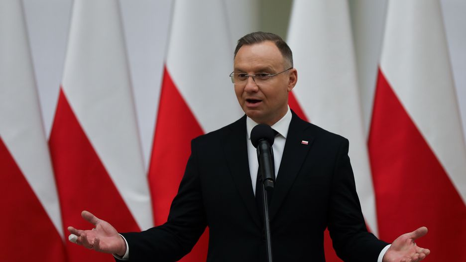 President of Poland Andrzej Duda attends the ceremony of awarding state awards for services to the development of transport at the NBP Krakow Economic Salon in Krakow, Poland, on February 7, 2025. (Photo by Klaudia Radecka/NurPhoto via Getty Images)
