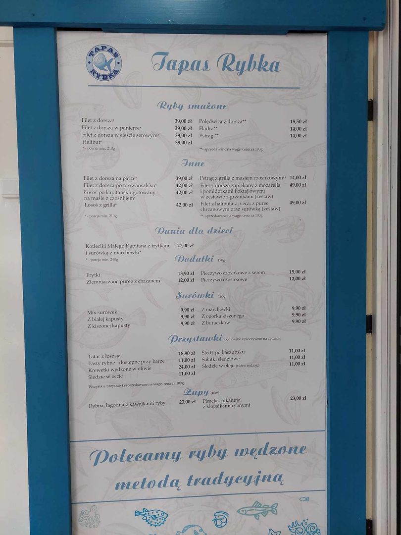 Menu w smażalni w Brzeźnie 